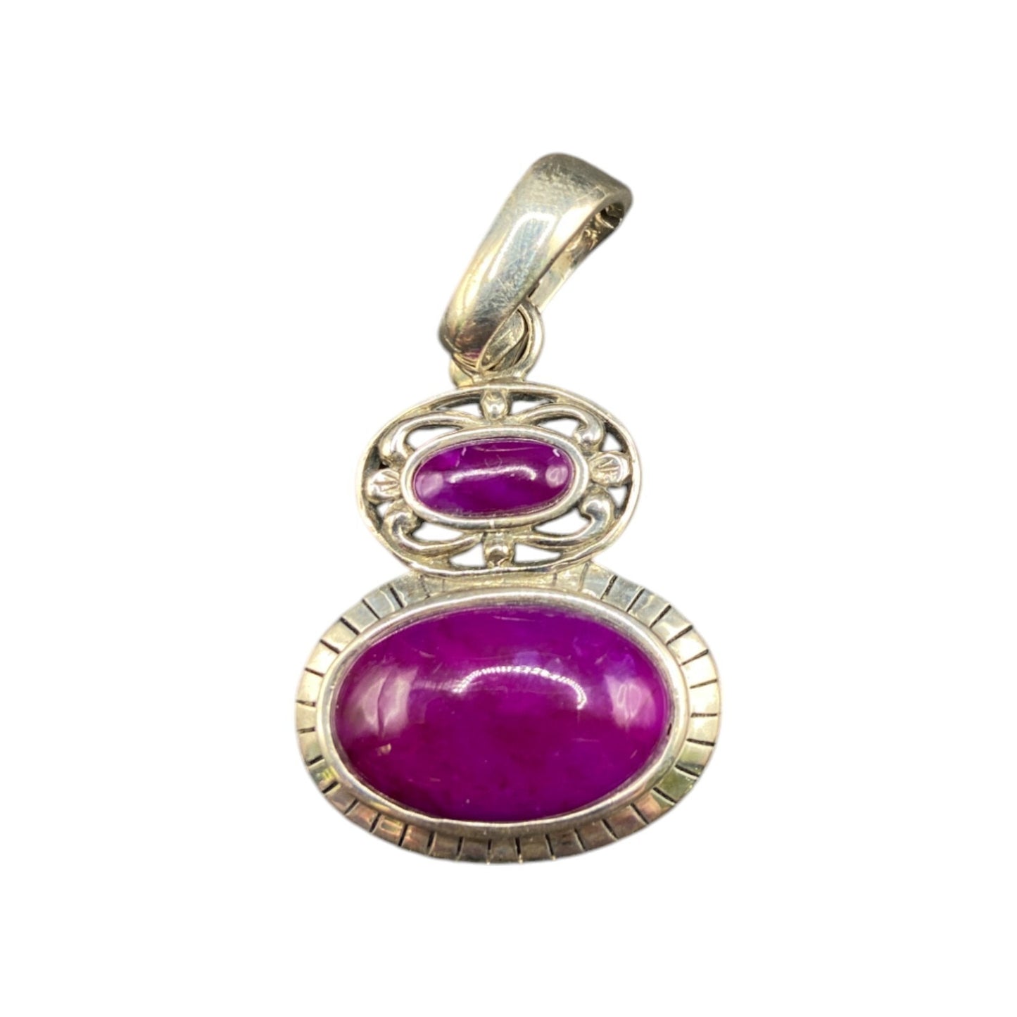 Purple Ruby Oval Cabochon Gemstone Pendant 925 Sterling Silver NK Signed