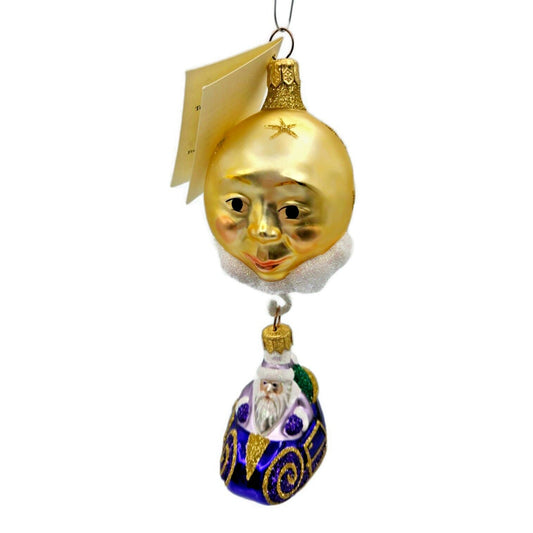 Patricia Breen Night Flight Santa Purple Sleigh Gold Moon Christmas Ornament