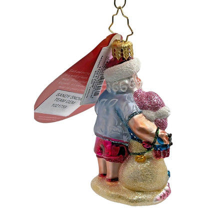Christopher Radko Sandy Snow Team Gem Santa Claus Beach Christmas Ornament