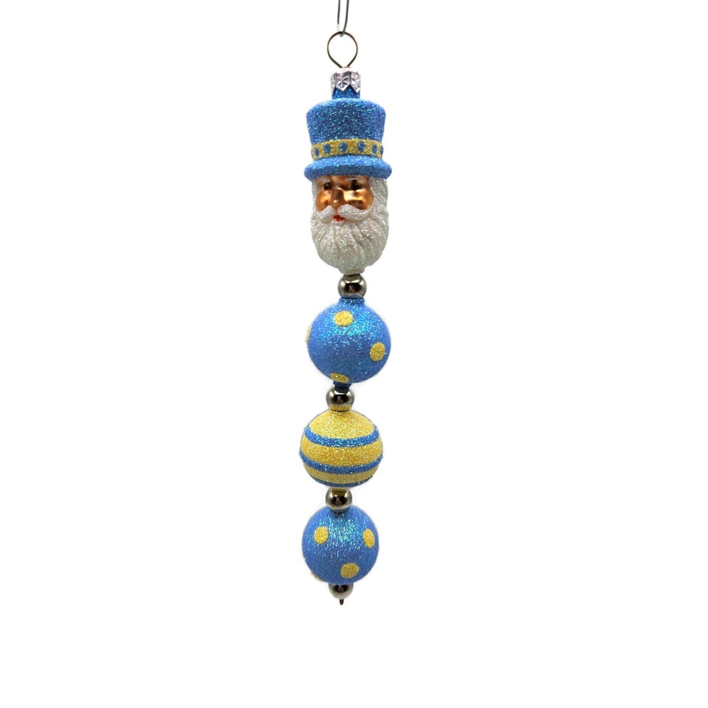 Patricia Breen Kinetic Icicle Blue Yellow Polka Dot Santa Easter Ornament 2326