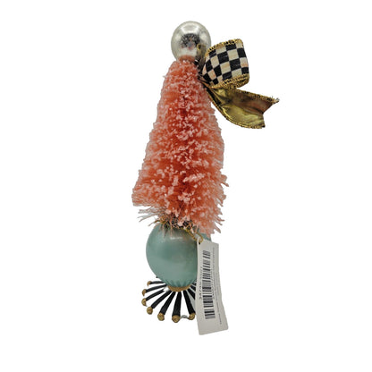 Mackenzie Childs Home Sweet Snow Bottle Brush Tree Pink Courtly Check Black Bow