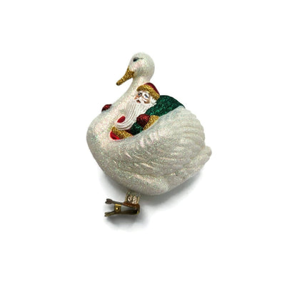 Patricia Breen Swan Boat Santa Claus Red Gold Trim Clip On Christmas Ornament