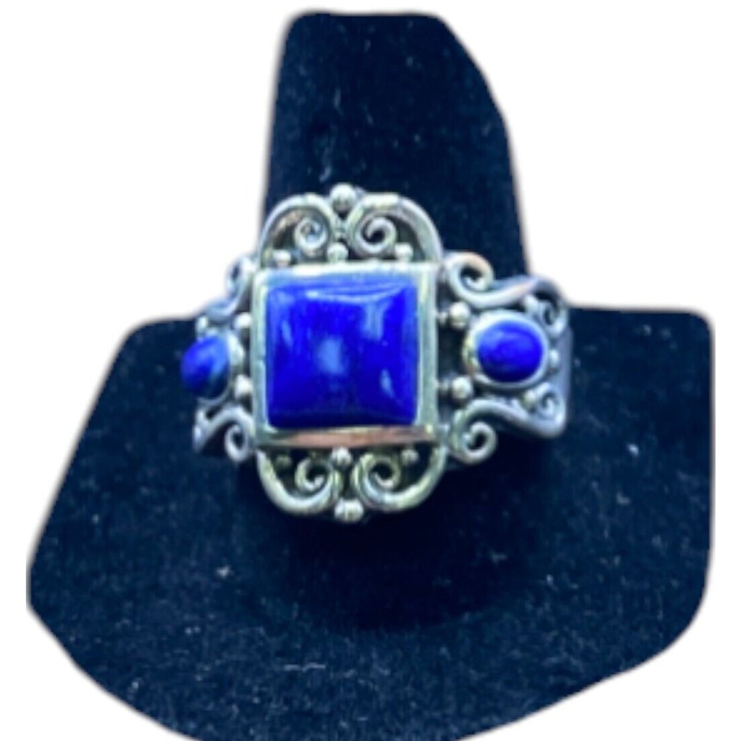 Lapis Lazuli Metamorphic Stone Ring 925 Sterling Silver Filigree NK Deep Blue 9