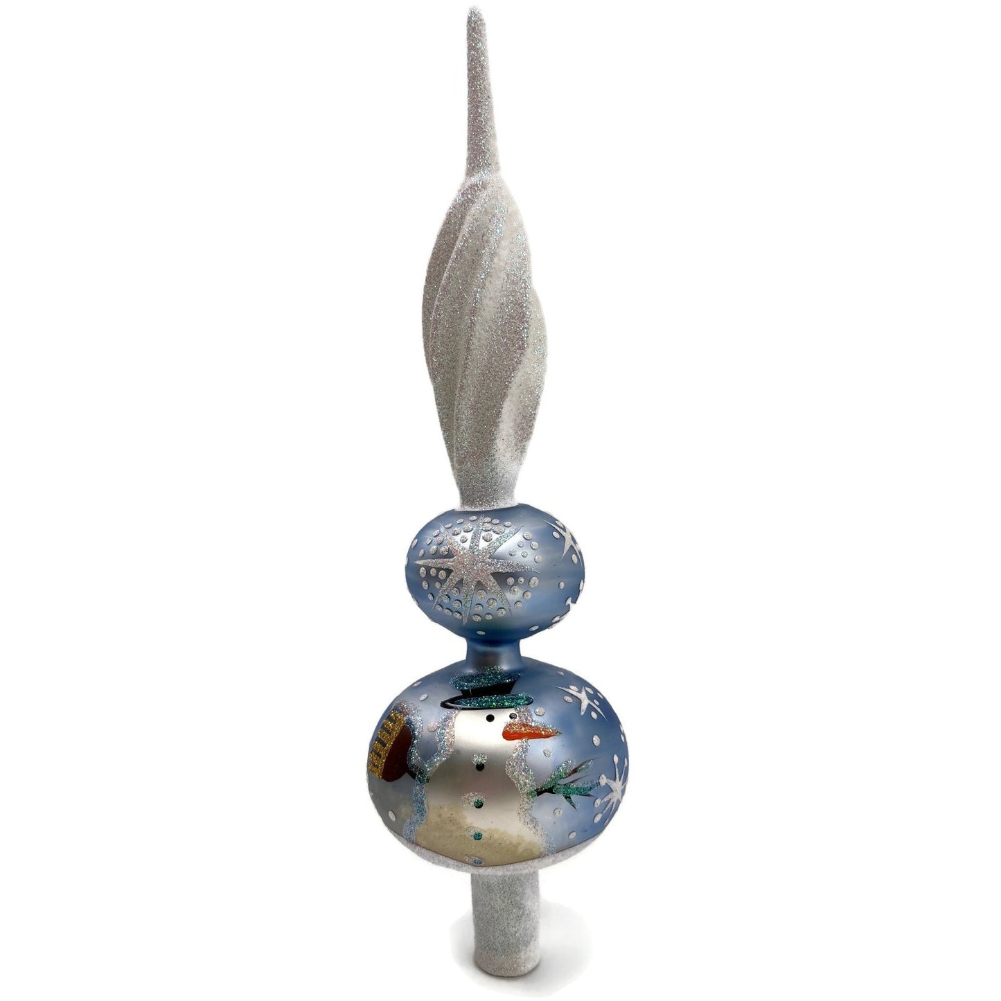 Patricia Breen Miniature Snowman Finial Blue Matte Snow Christmas Tree Topper