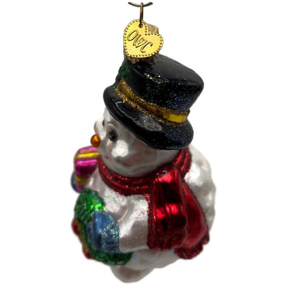 Old World Christmas Lumpy Snowman Wreath Merck Family Glass Holiday Ornament