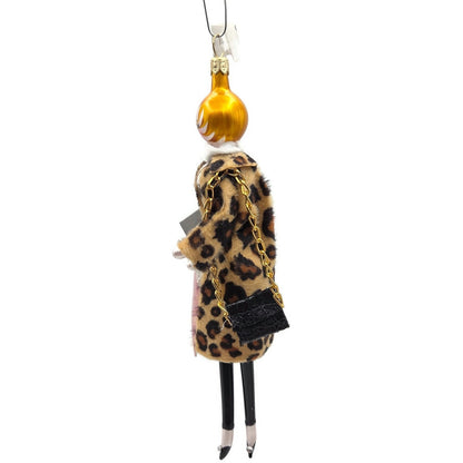 Soffieria De Carlini Fashionista Lady In Leopard Coat Shop Christmas Ornament