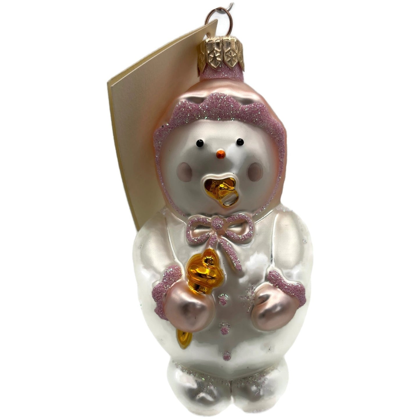 Patricia Breen Snowbaby Pink Gold White Snowman Christmas Tree Ornament