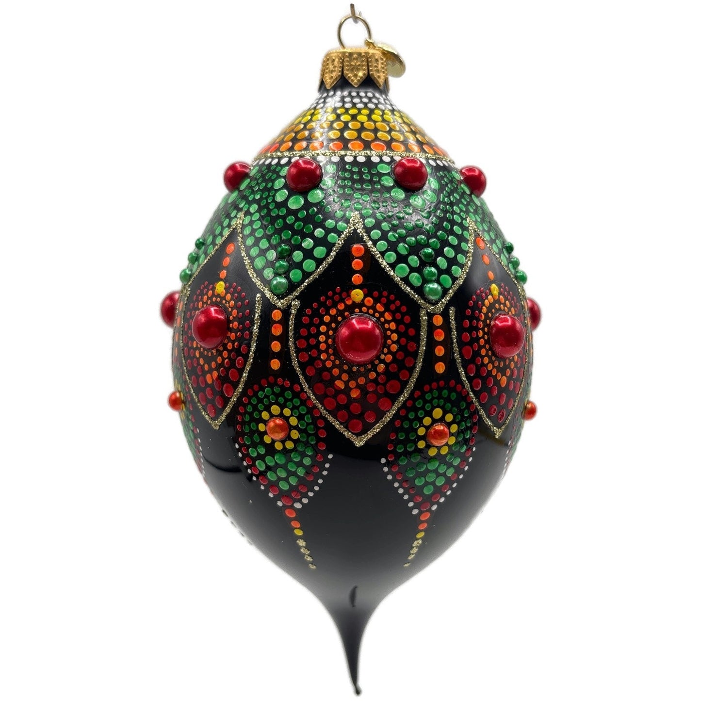 Glitter Lab Black Mandala Drop Polka Dots Red Green Christmas Tree Ornament