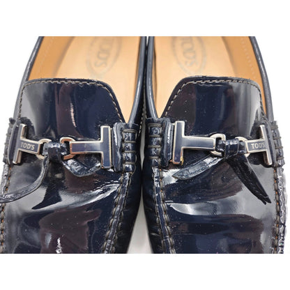 Tod’s Heaven Double T-Bit Loafers Driving Shoes Navy Patent Leather Rare 39.5