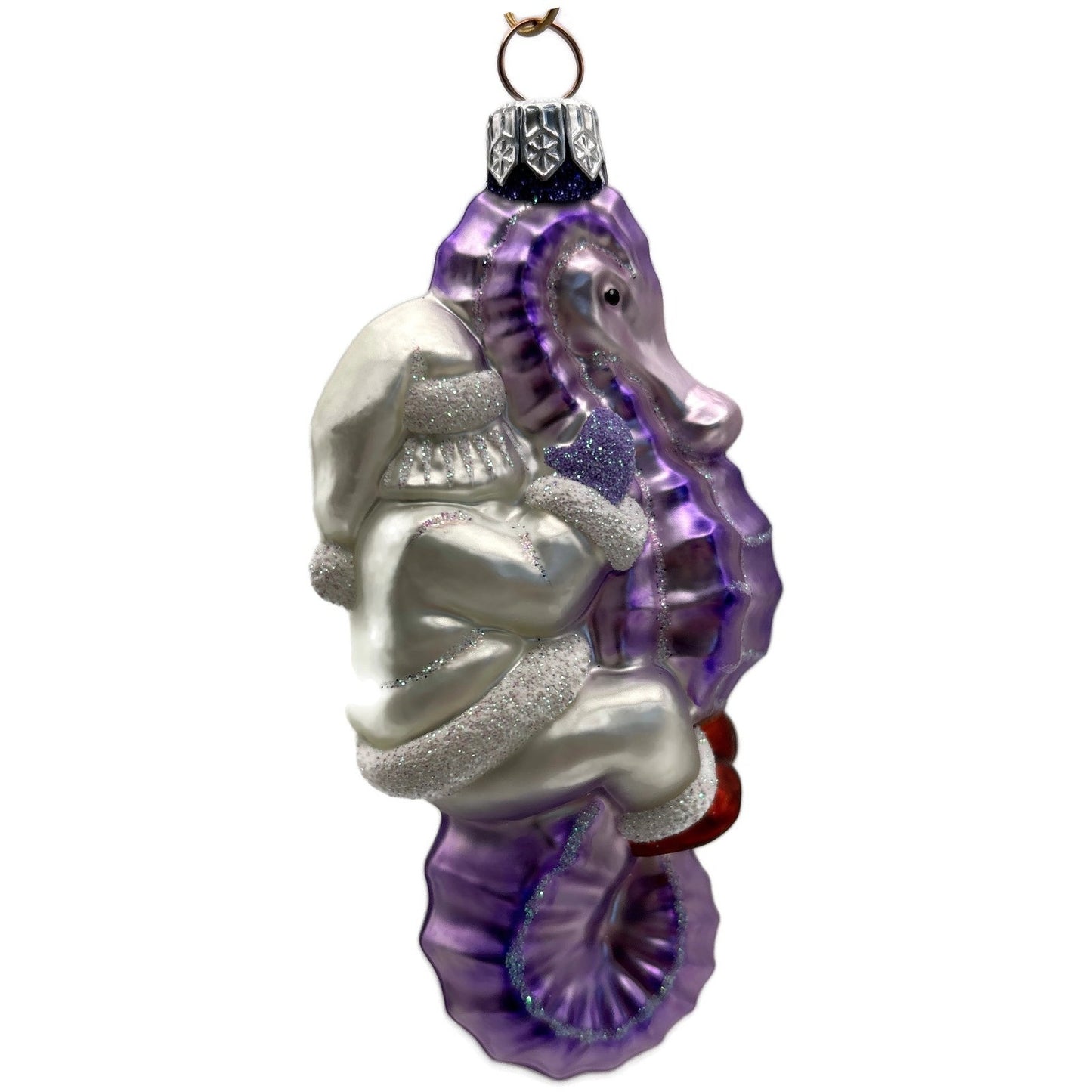 Patricia Breen Hi Ho Santa Purple Pearl Seahorse Nautical Christmas Ornament