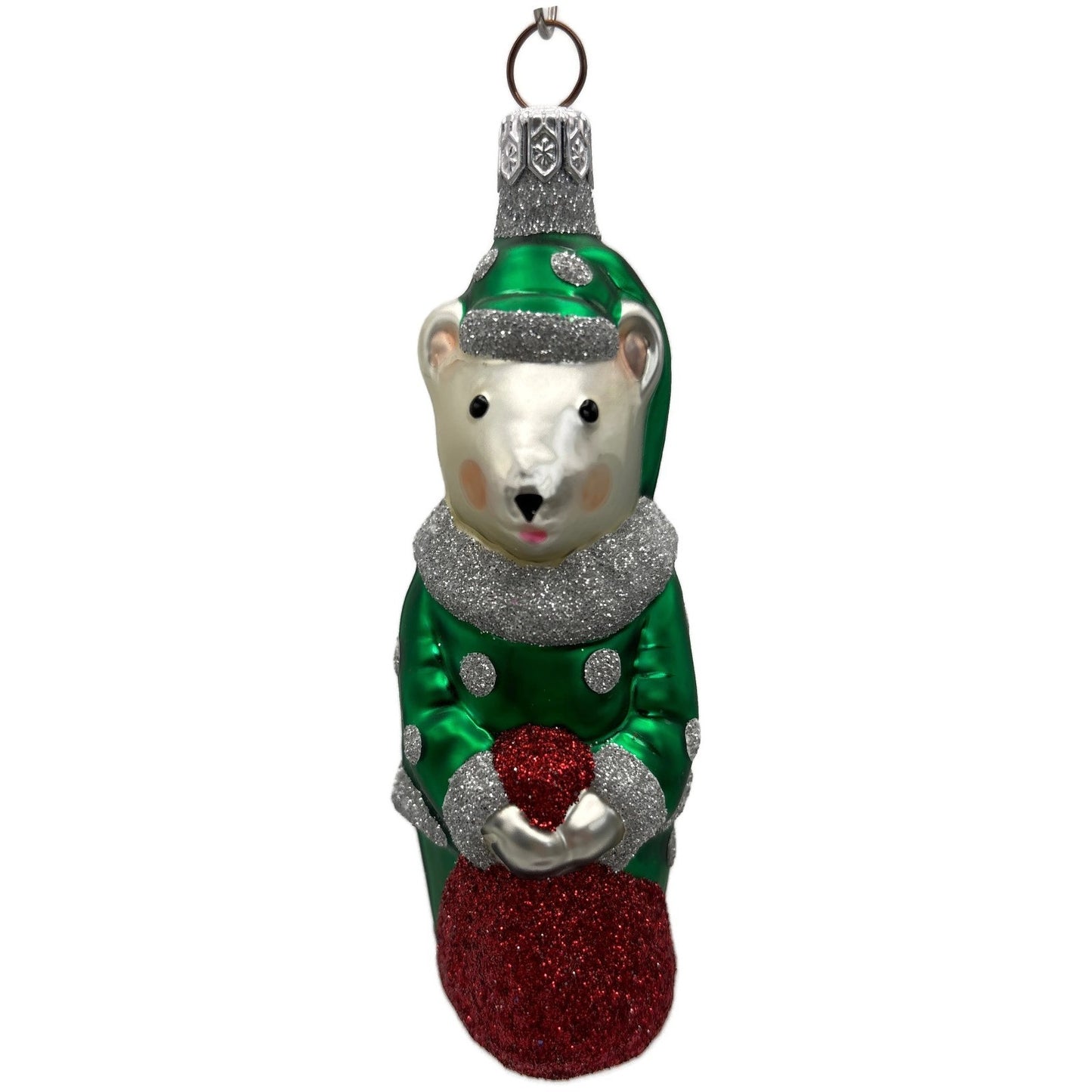 Patricia Breen Festive Mouse Green Silver Dots Christmas Tree Ornament