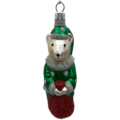 Patricia Breen Festive Mouse Green Silver Dots Christmas Tree Ornament