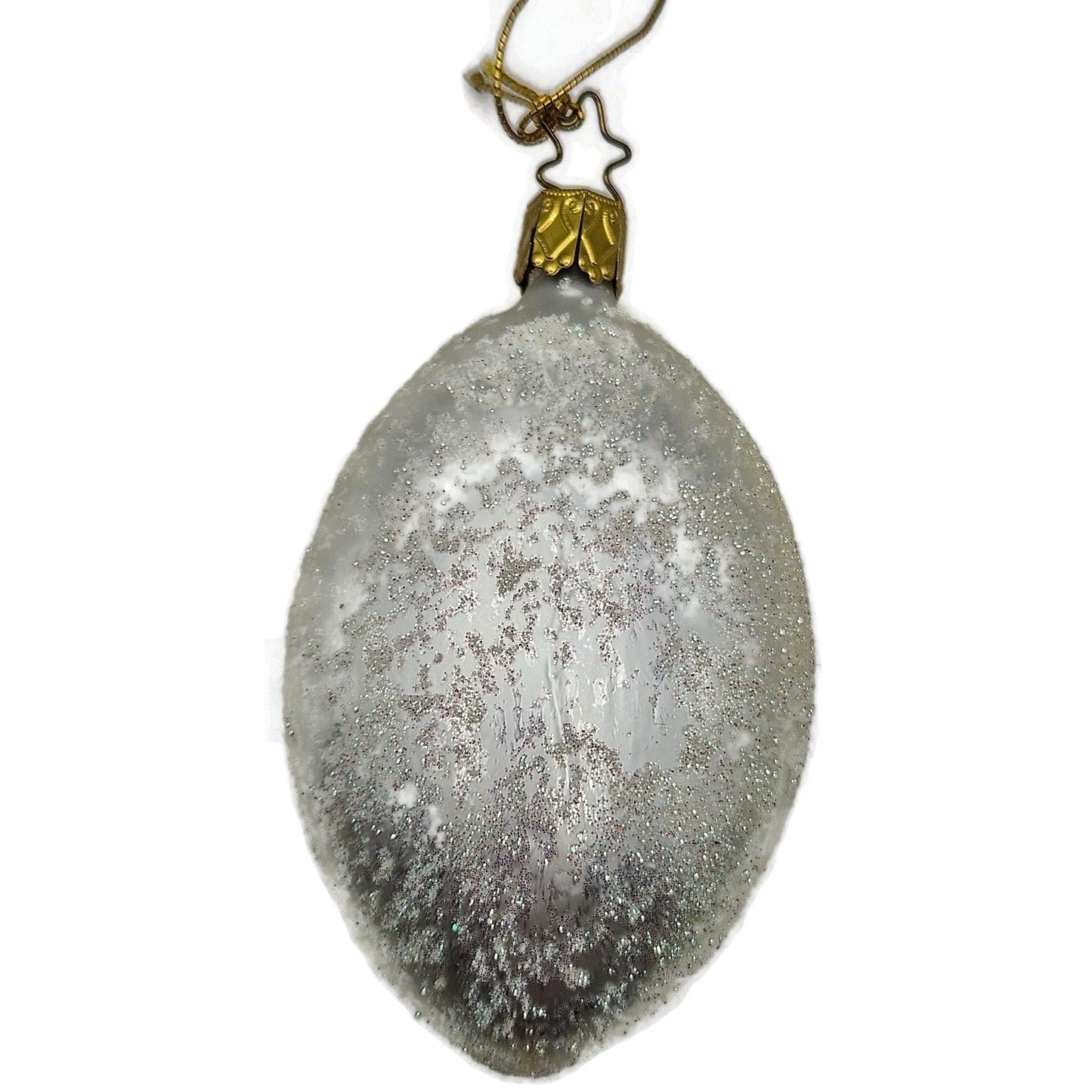 Inge Glass White Ribbon Glittered Glass Ornament German Christmas Tree Ornament