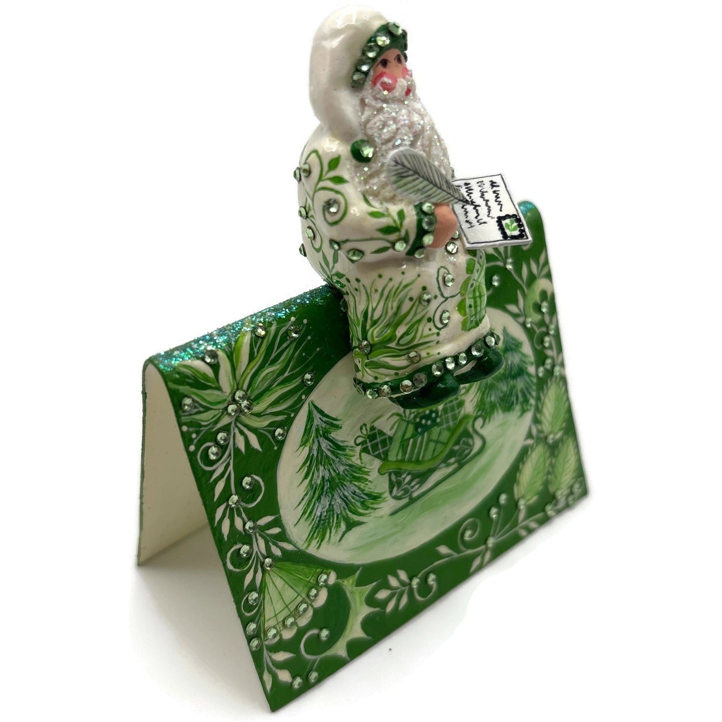 Patricia Breen Joycean Claus Chinoiserie Green Free Standing Christmas Ornament