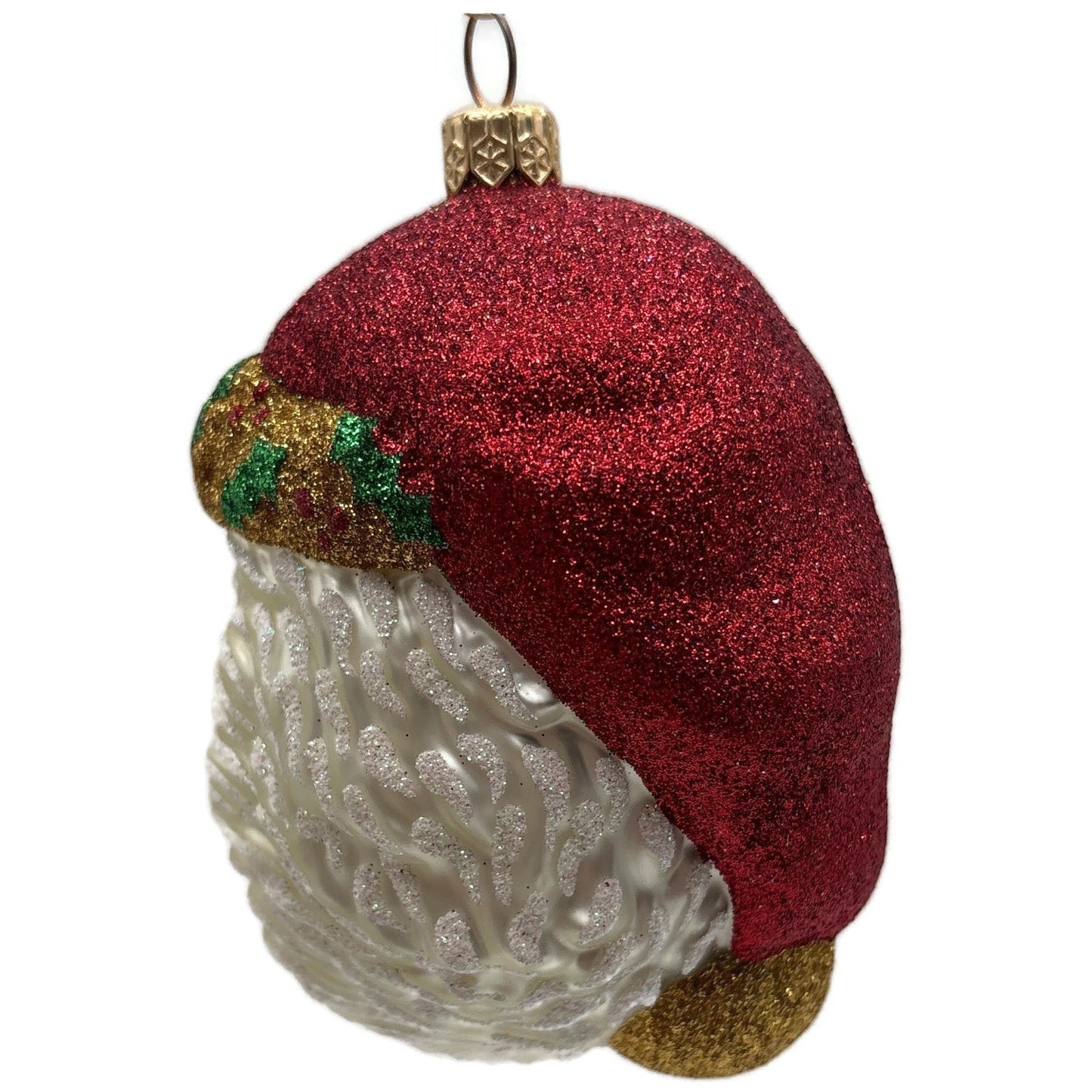 Patricia Breen Morris Santa Red Gold Glittered Holly Christmas Tree Ornament