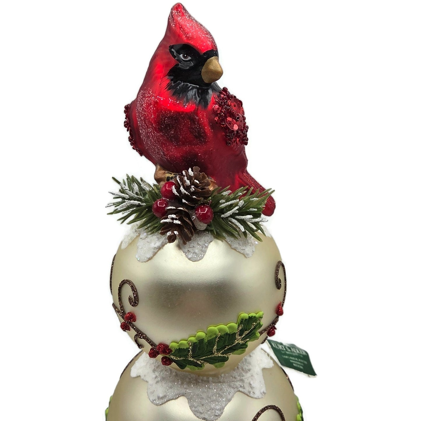 Kurt Adler Holiday And Cardinal Red Bird Glass Christmas Tree Topper 13 Inch
