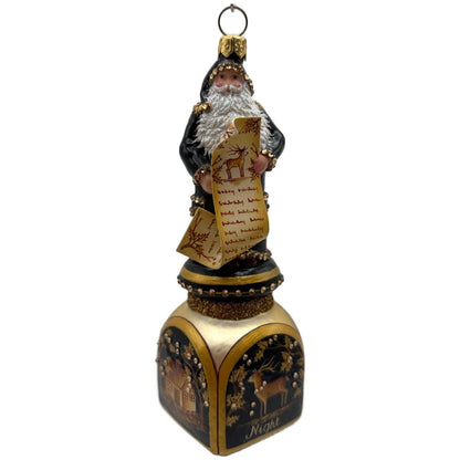 Patricia Breen Checking It Twice Night Black Gold Santa Christmas Ornament CATZ