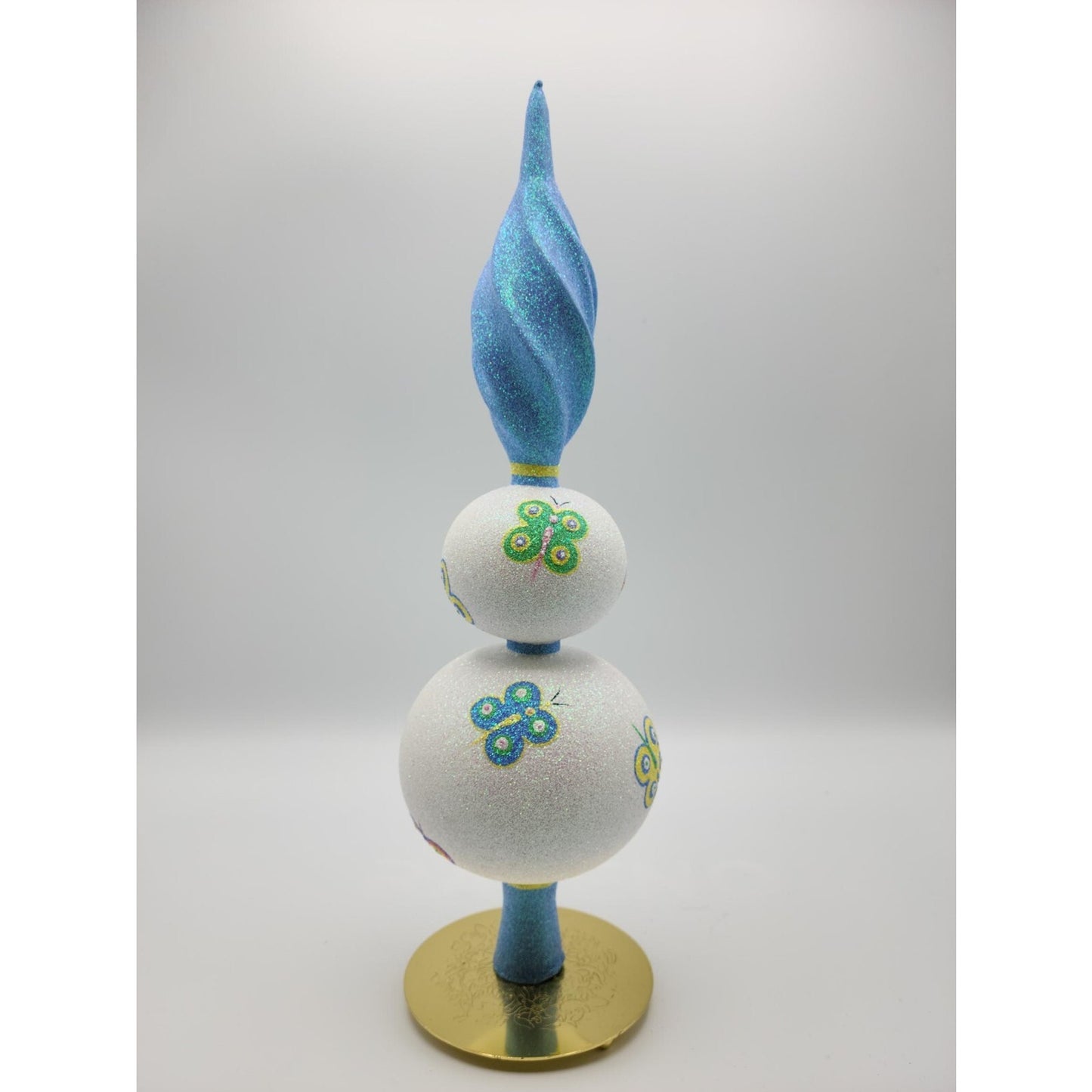 Patricia Breen Butterfly Finial 2-Ball Blue Yellow Christmas Finial Tree Topper