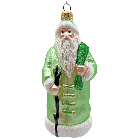 Patricia Breen Santa of the Mead Green White Trim Black Staff Christmas Ornament