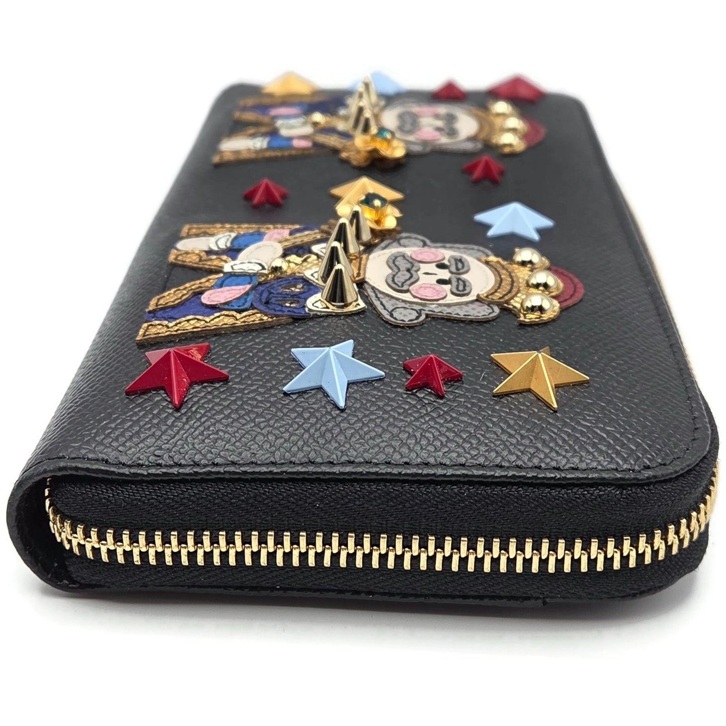 Dolce & Gabbana Black Leather Gold Zip Around Wallet Nutcracker King Stars Royal