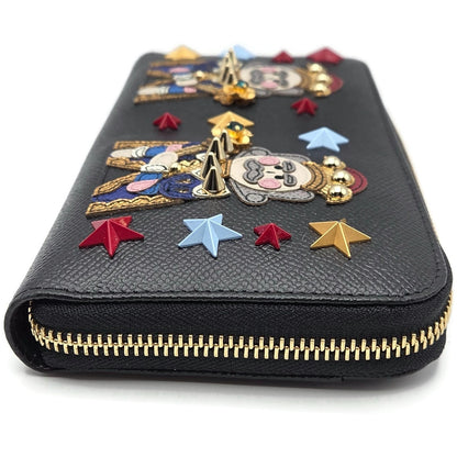 Dolce & Gabbana Black Leather Gold Zip Around Wallet Nutcracker King Stars Royal