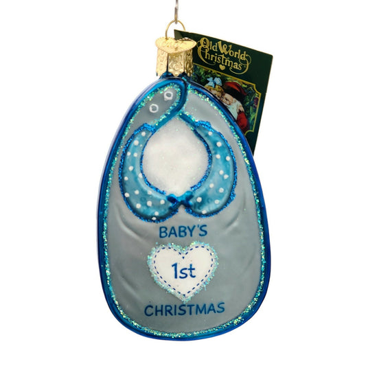 Old World Christmas Blue Baby Bib Boy Babys First Christmas Dinner OWC Ornament