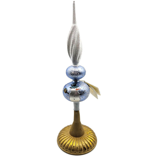 Patricia Breen Miniature Snowman Finial Blue Matte Christmas Topper Ornament