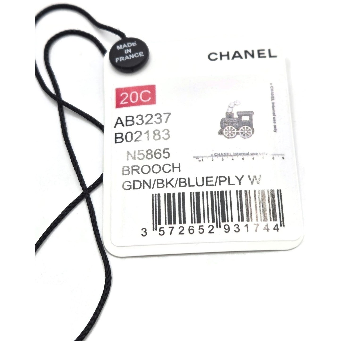 Coco Chanel Train Brooch 20C AB3237 Blue Black Gold Pearl CC Logo Rare