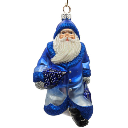 Patricia Breen City Santa Dawn Blue Silver Snowflakes Stars Christmas Ornament