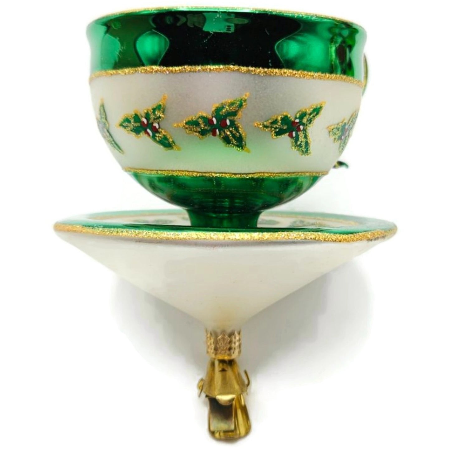 Christopher Radko Christmas Cups Holly Green Teacup Clip On Ornament 3010558