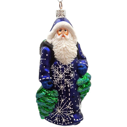 Patricia Breen Through The Woods Cobalt Blue Santa Pine Trees Christmas Ornament