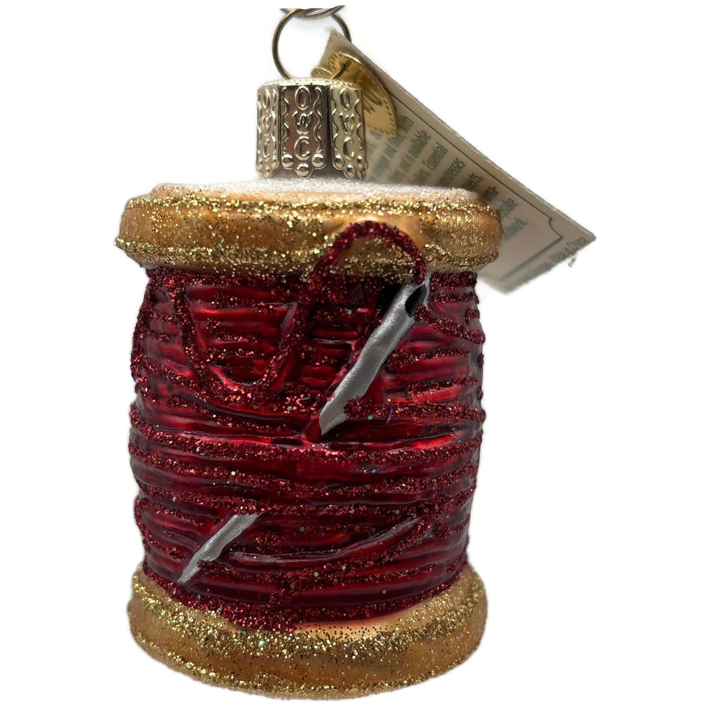 Spool of Thread Sewing Needle Quilter Merck Old World Christmas Red Ornament OWC