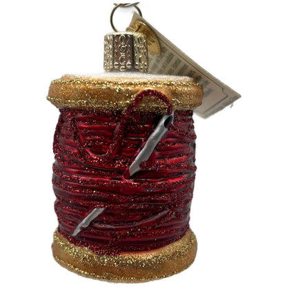 Spool of Thread Sewing Needle Quilter Merck Old World Christmas Red Ornament OWC