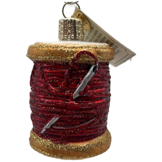 Spool of Thread Sewing Needle Quilter Merck Old World Christmas Red Ornament OWC