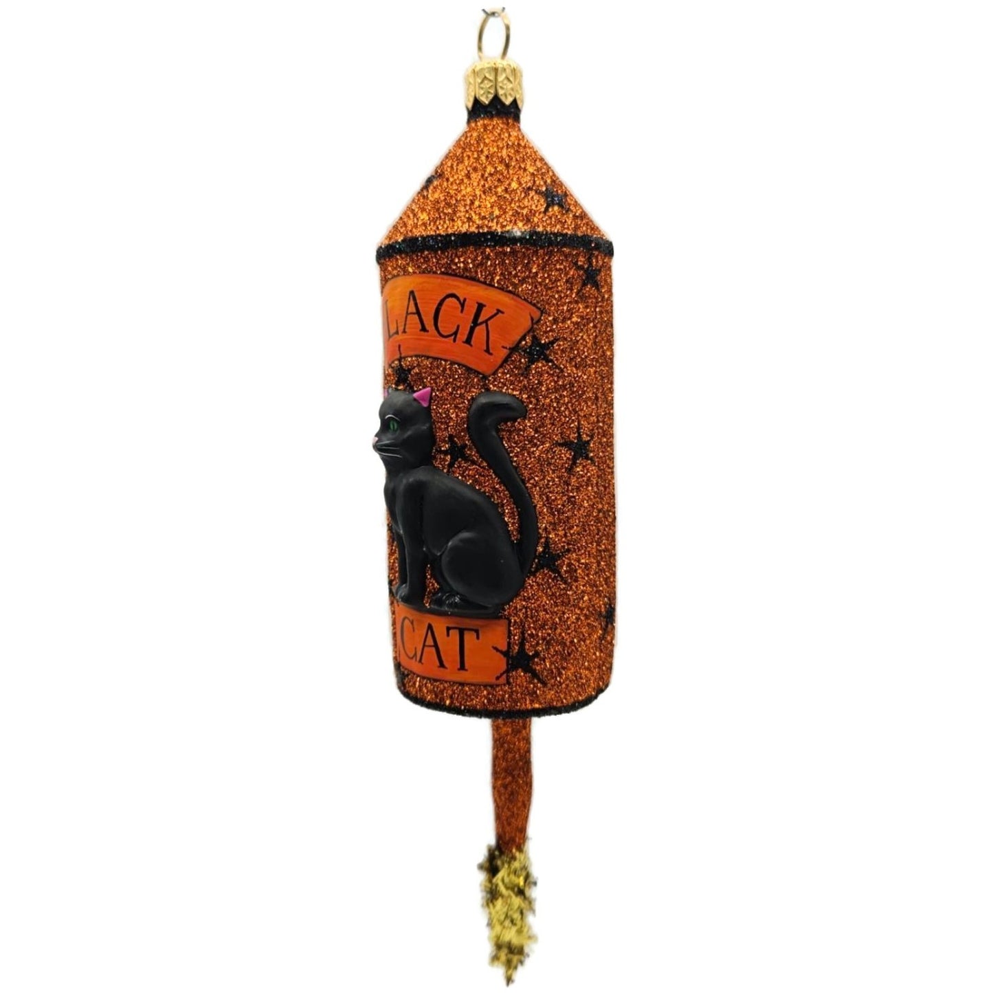 Patricia Breen Halloween Blastoff Orange Stars Black Cat Christmas Ornament 2228