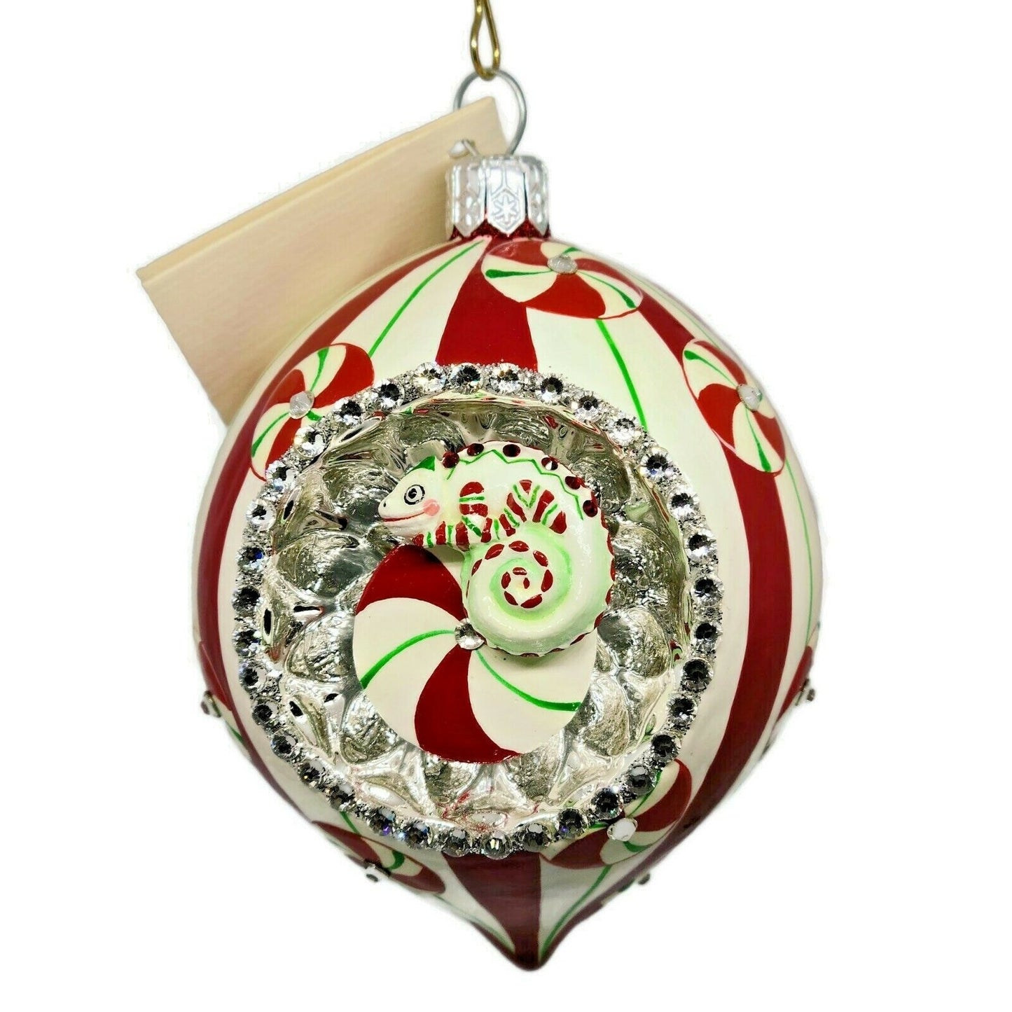 Patricia Breen Toujours Hamish Peppermint Chameleon Orb Christmas Ornament