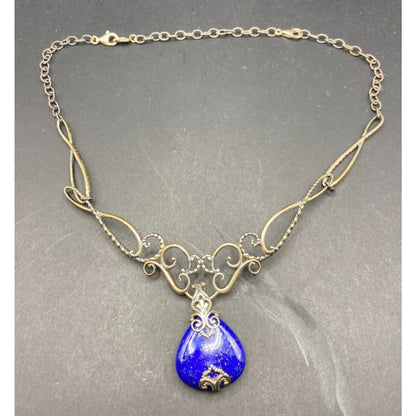 Carolym Pollack Lapis Lazuli Pendant Necklace Blue 925 Sterling Silver Filigree