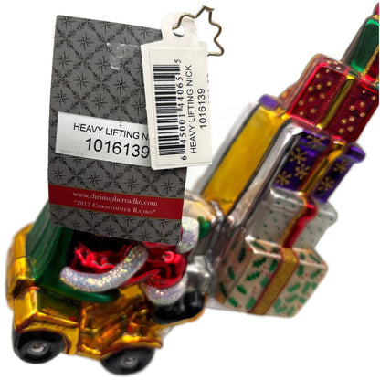 Christopher Radko Heavy Lifting Nick Santa Glass Christmas Ornament 1016139