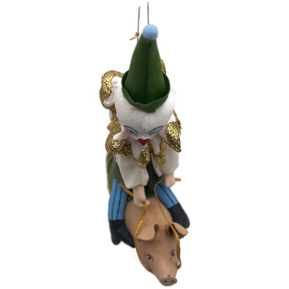 Gladys Boalt Circus Clown On Pig Fabric Handmade Christmas Ornament Signed