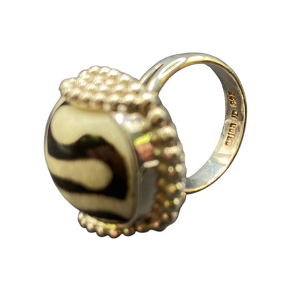 Zebra Jasper Cushion Cut Ring Crystal Sterling Silver Gold Plated Sejan Stamped