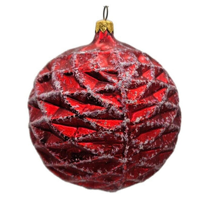 Christopher Radko Waffle Ball Red Glittered Christmas Holiday Ornament 96-133-0