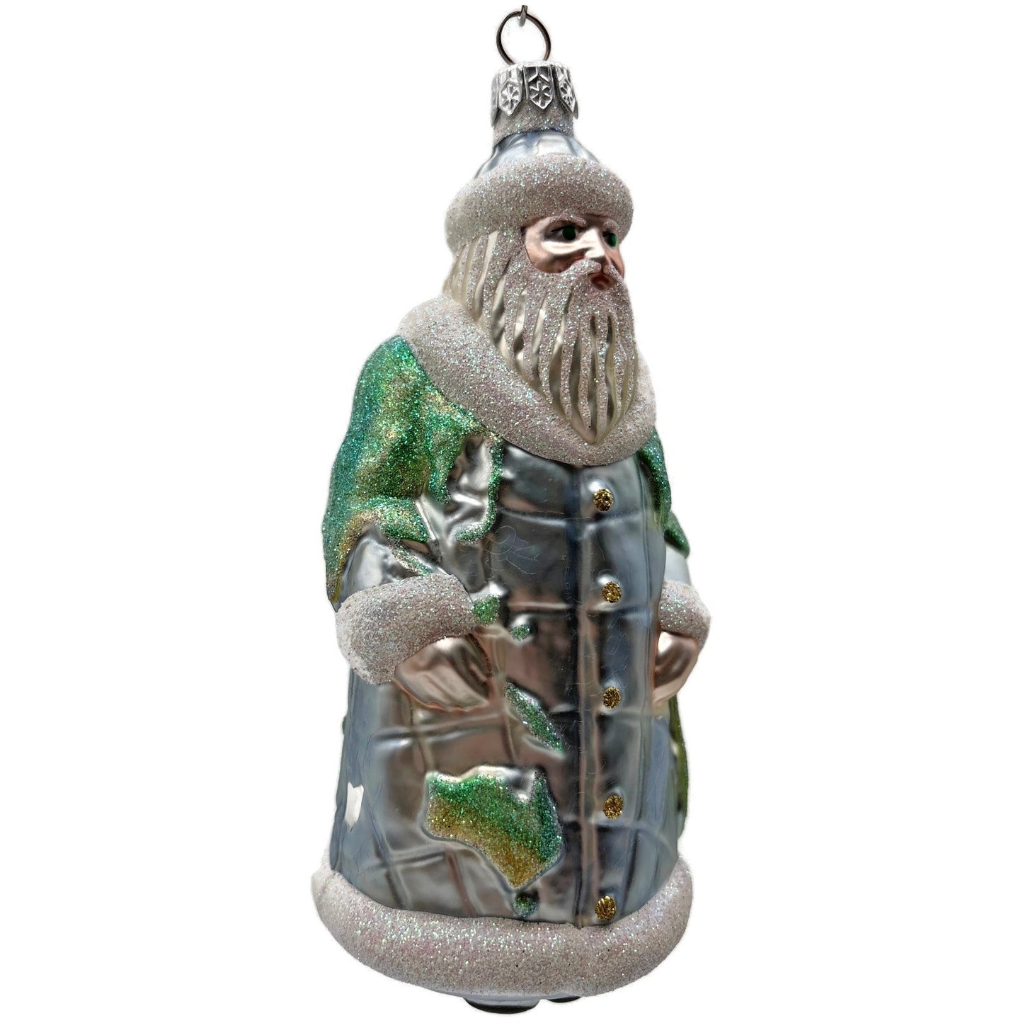 Patricia Breen Global Santa Glittered Continents Blue Green Christmas Ornament