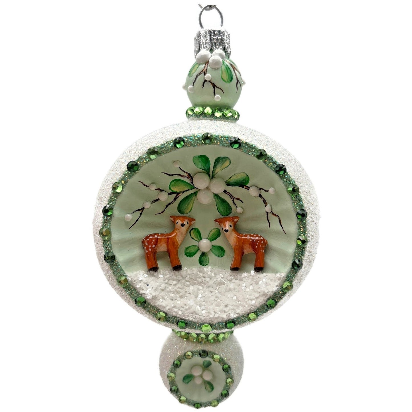 Patricia Breen Du Barry Reflector Mistletoe Reindeer Orb Christmas Tree Ornament