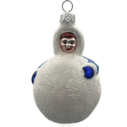 Patricia Breen Snowball Boy Blue Blown Glass Christmas Holiday Tree Ornament