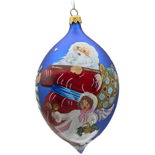 Christopher Radko Santas Herald Large Teardrop Blue Christmas Ornament 97-319-0
