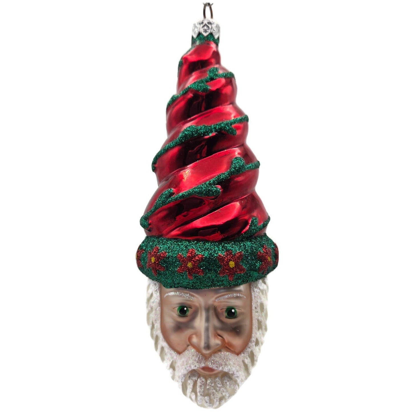 Patricia Breen Goslar Santa Claus Red Shiny Poinsettia Spring Christmas Ornament