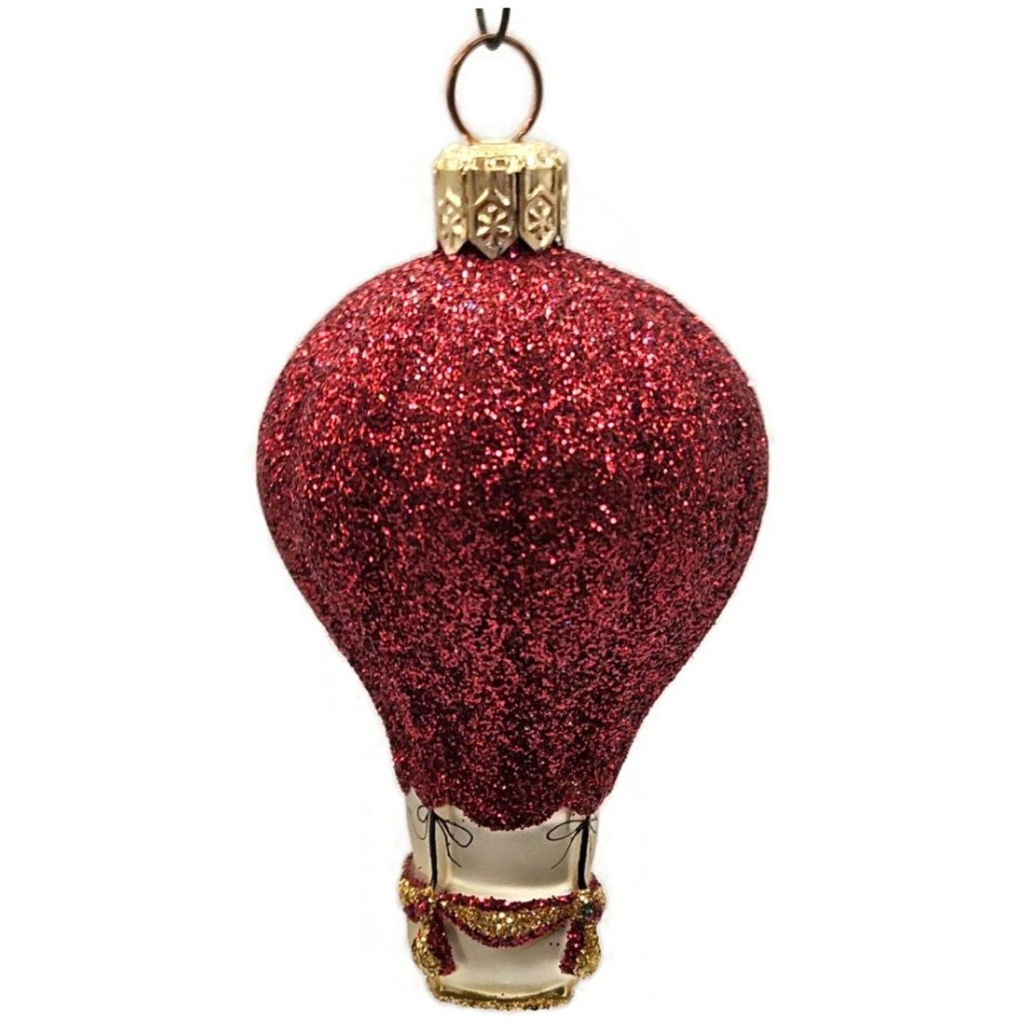 Patricia Breen Balloon Red Glittered Hand Blown Glass Christmas Tree Ornament