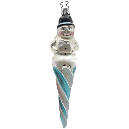 Inge Glas Snowman Icicle Blue White German Glass Christmas Ornament 7 inch