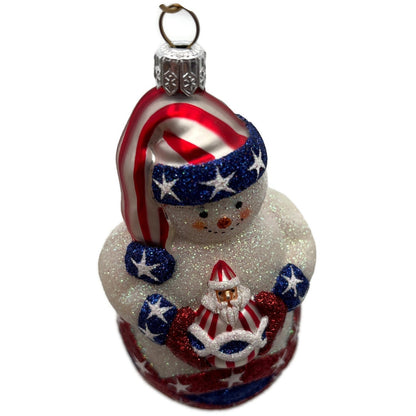 Patricia Breen Faberge Snowman Patriotic Striped Hat Stars Christmas Ornament NM