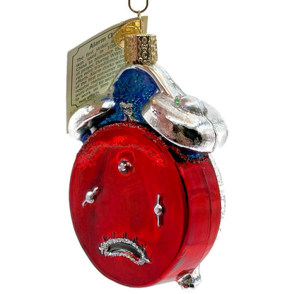 Alarm Clock Red Ornament Blown Glass OWC Old World Christmas Holiday Tree Decor